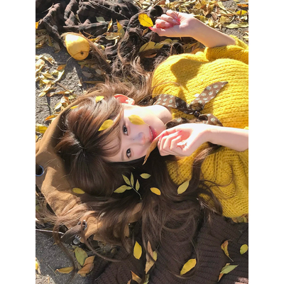 日系温柔风软糯芥末黄圆领毛衣女