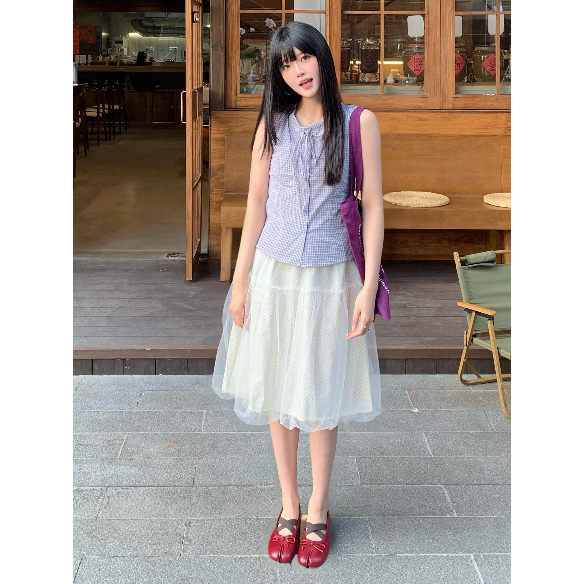 日系设计感米色双层网纱花苞裙女春夏仙气飘飘绝美中腰a字半身裙