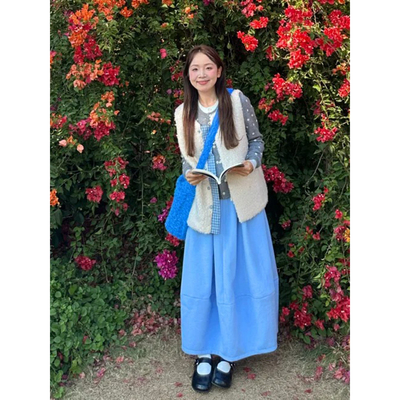 温柔风天蓝色花苞毛呢半身裙女冬