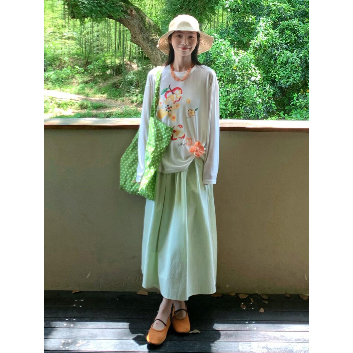 自制日系春夏青苹果绿半身裙森系学院风松弛感宽松显瘦A字中长裙