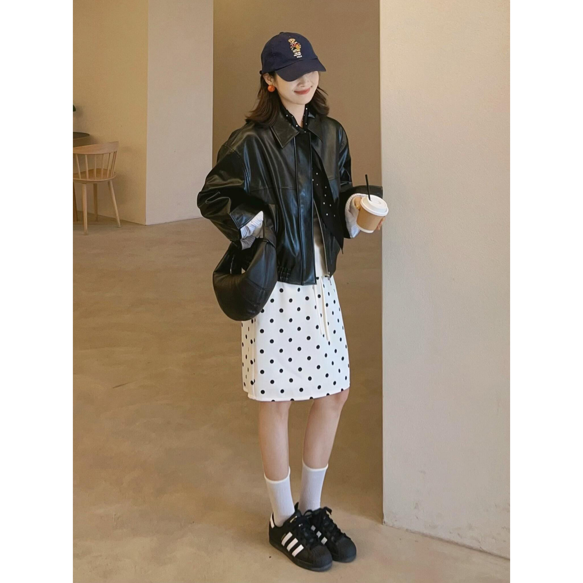 日系温柔风简约白色波点蕾丝半身裙女春夏学院风休闲高腰系带短裙