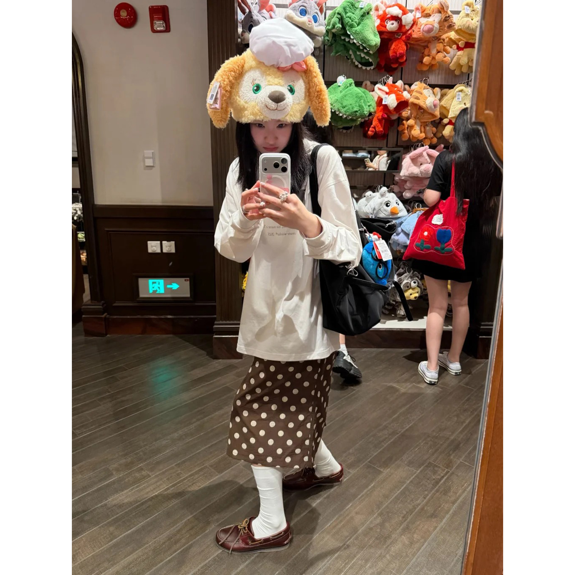 自制日系学院风棕色波点半身裙女秋季设计感复古高腰直筒开叉中裙