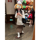 自制日系学院风棕色波点半身裙女秋季 设计感复古高腰直筒开叉中裙