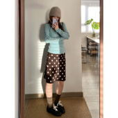 琥珀流光风棕色波点毛衣半身短裙女秋冬学生修身 直筒包臀针织中裙