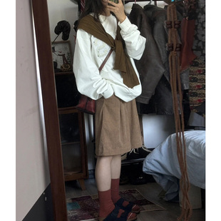 自制美拉德咖色复古灯芯绒短裤女秋高街工装风高腰显瘦A字四分裤