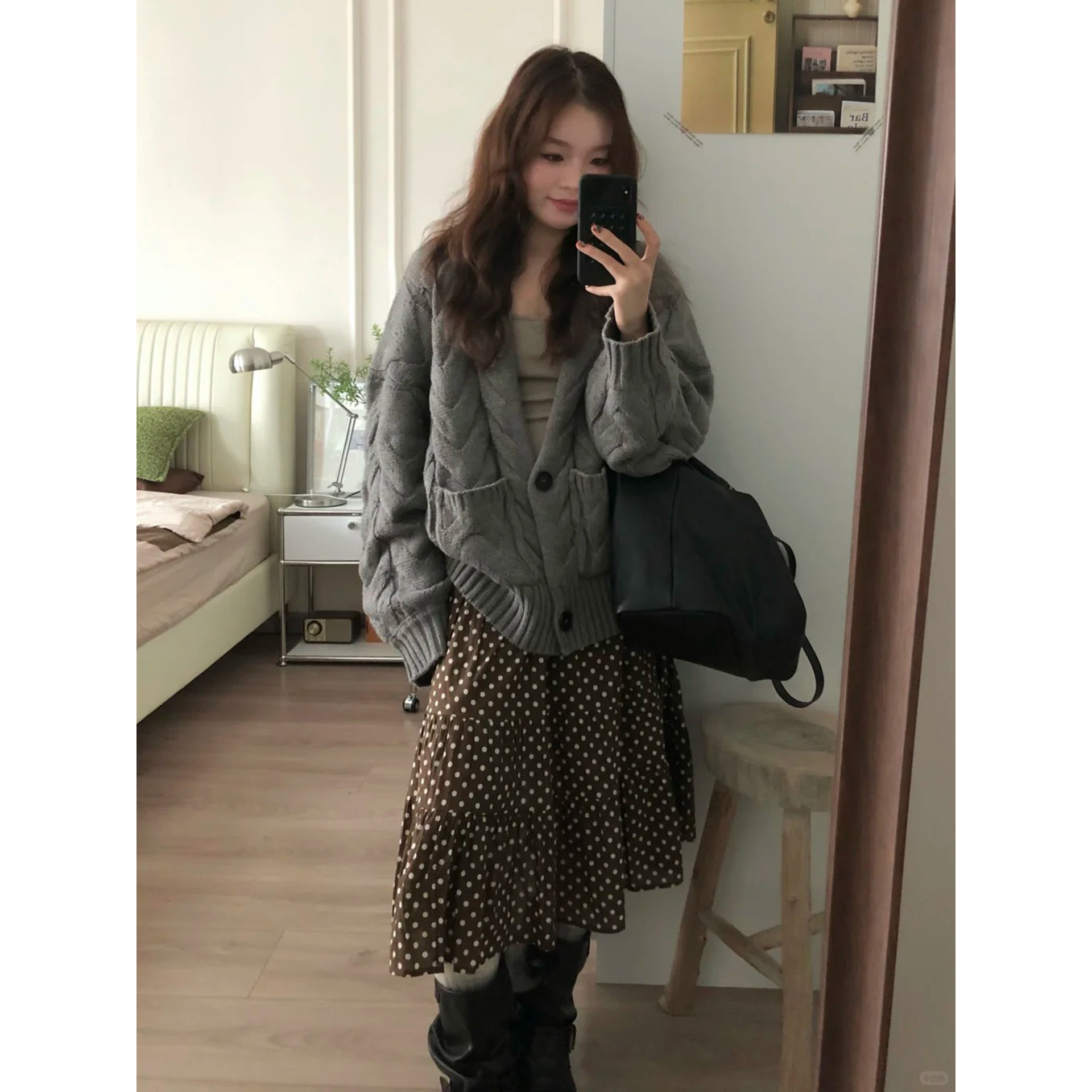 自制日系复古咖啡色波点拼接半身中裙女秋冬学院风减龄a字蛋糕裙,女装/女士精品,半身裙,淘宝优惠券,粉丝福利购,淘宝优惠卷