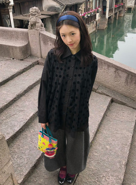 春小众设计感网纱双层长袖衬衣
