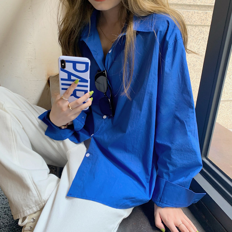 日系克莱因蓝显白百搭风长袖衬衣