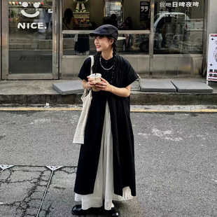 自制日系慵懒工装风开衫裙女夏可爱学生小个子短袖叠穿衬衫连衣裙