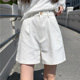 夏 女复古高腰宽松显瘦学生a字阔腿裤 自制日系工装 风白色直筒短裤
