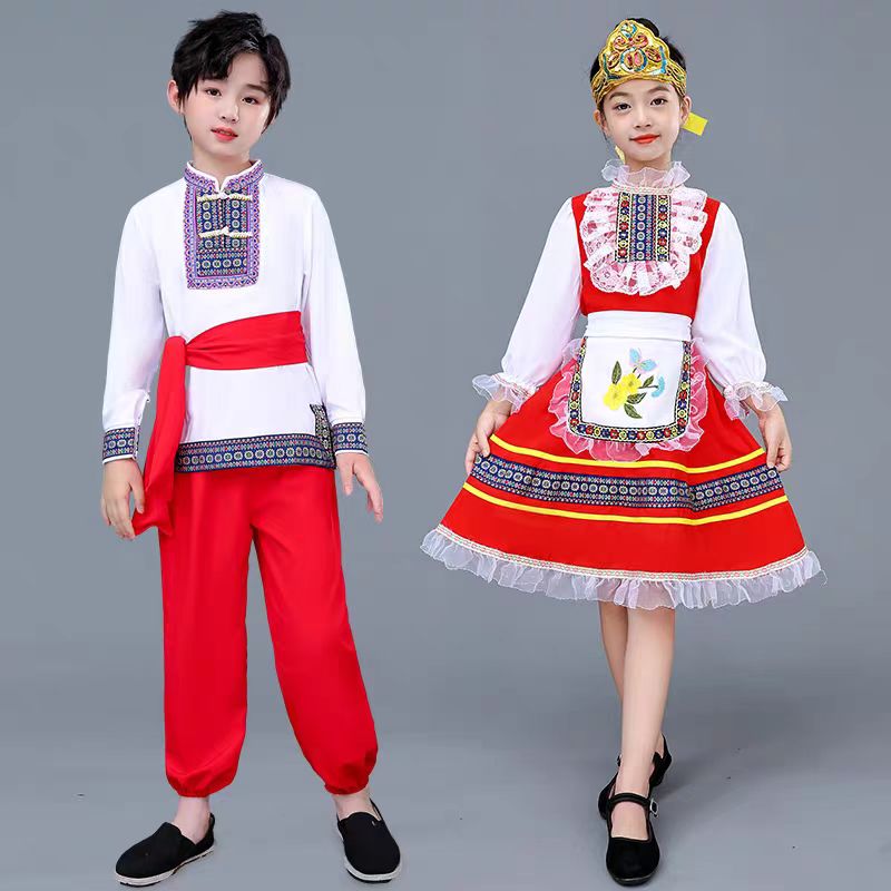 俄罗斯族服装儿童少数民族女童演出服男童名族款服饰男孩舞蹈衣服