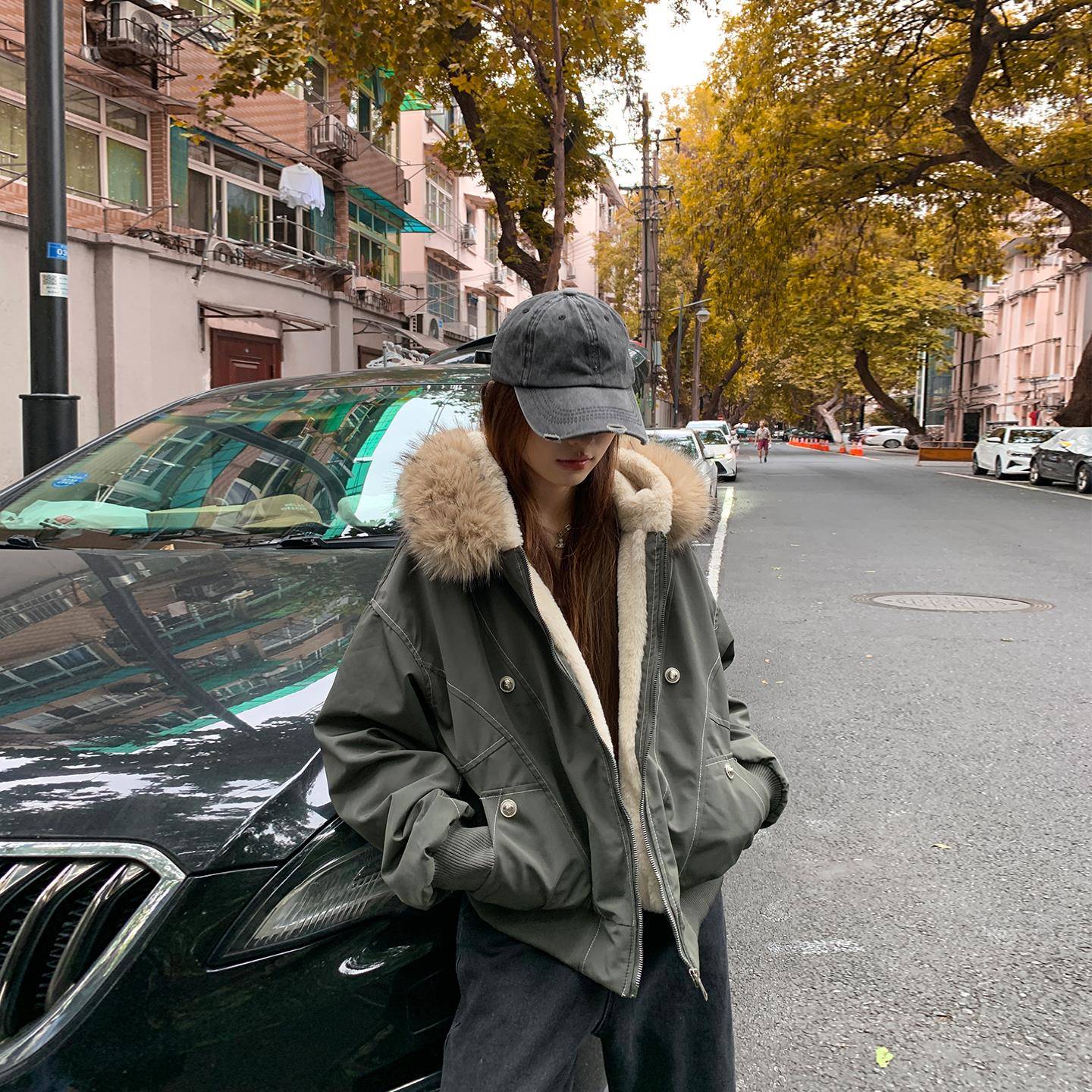 江小禾美式覆古冬装派克棉服女款2025新款加厚棉袄彷兔毛工装外套