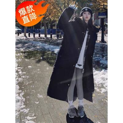 新款中戏艺考羽绒服女超长款过膝情侣黑色外套2025冬装白鸭绒
