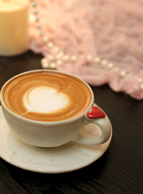 手作有心陶瓷咖啡杯高温釉下彩爱心茶杯杯碟好看粗陶马克杯杯子