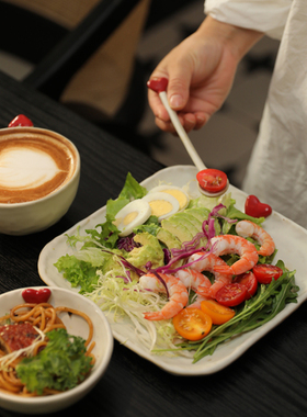 手作｜釉下彩陶瓷小众粗陶餐盘早餐盘西餐盘沙拉盘意面甜品盘白色