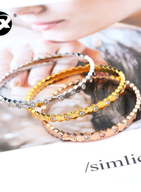 韩版几何简约六边形手镯微镶锆石随意搭女式小清新手环热款