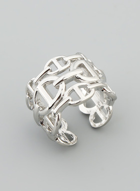 日韩简约宽版小清新三层猪鼻子镂空戒指素圈无钻女生情侣开口戒指