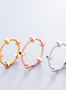 新品ins风螺母个性戒指男女情侣素圈手镯指环铜镀金网红