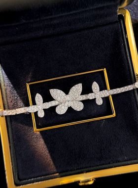 S925纯银 蝴蝶满钻手链高级感轻奢贵气奢华蝴蝶扣头甜美