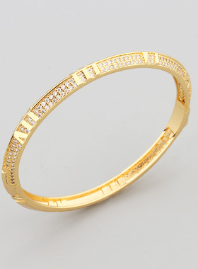 欧美风气质小奢罗马数字微镶锆石两用女开口手镯跨境热款