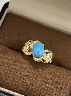 S925纯银 法式绿松石戒指藤蔓树叶设计款蓝松石中古复古