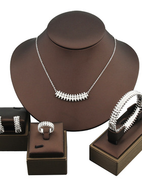 新品双排菱形ins风女式手镯戒指光面复古套装直播热款饰品