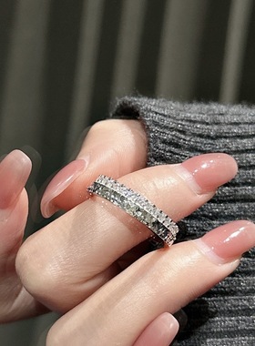 S925纯银韩版小众设计感碎冰冰简约锆石戒指韩系基础款闪爆指环