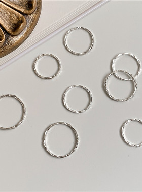 S925纯银肌理感锤纹理戒指纤细素圈指关节闭口细指环银饰