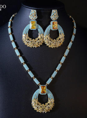 创意款时尚冰花锆石项链耳环两件套个性微镶欧美风高级感宴会首饰