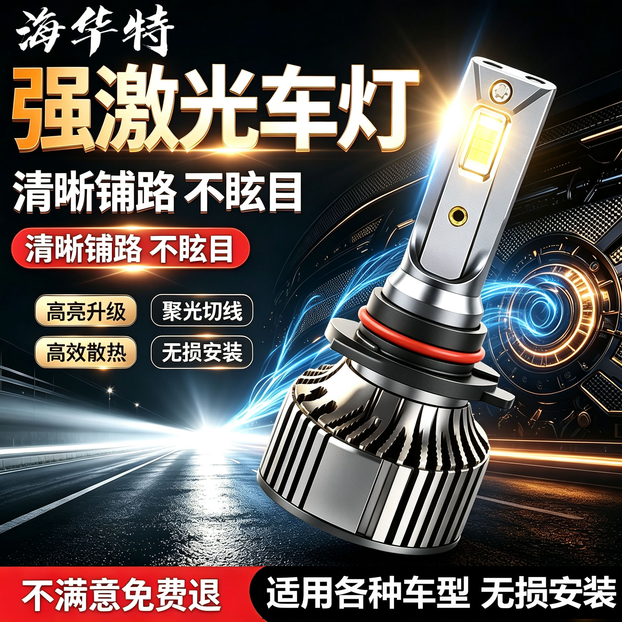 激光LED汽车大灯h11灯泡H7超亮h4远近一体9005车灯h11聚光改装H1