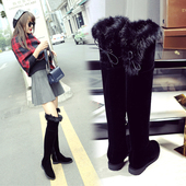 2025冬季 新款 兔毛毛雪地靴女长筒过膝长靴平底内增高加厚加绒棉靴