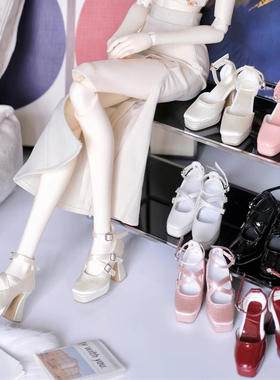 三分BJD SD 娃鞋 3分 大女 SD 真丝/漆皮 方头粗跟高跟鞋1/3