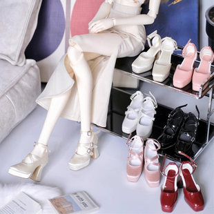 三分BJD SD 娃鞋 3分 大女 SD 真丝/漆皮 方头粗跟高跟鞋1/3