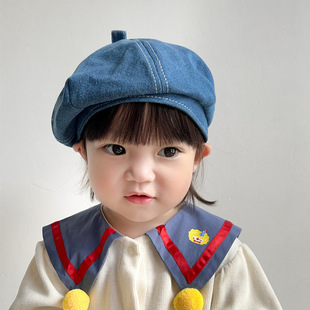 儿童牛仔贝雷帽男女童通用春秋新款休闲百搭洋气时尚画家帽南瓜帽