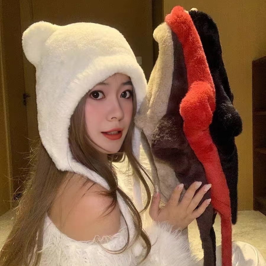 糯叽叽可爱小熊毛绒帽女秋冬新款