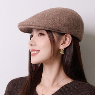 秋冬前进帽女英伦复古羊毛呢鸭舌帽男韩版日系百搭保暖贝雷帽子潮
