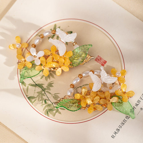 簪娘古风发饰中秋桂花蝴蝶发夹儿童汉服发饰中国风头饰对夹侧边夹