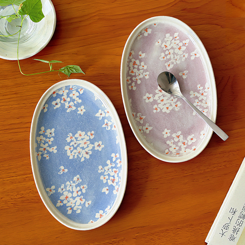 日本进口水仙椭圆盘平盘家用长角皿装菜烤串异形盘茶点甜品蛋糕盘