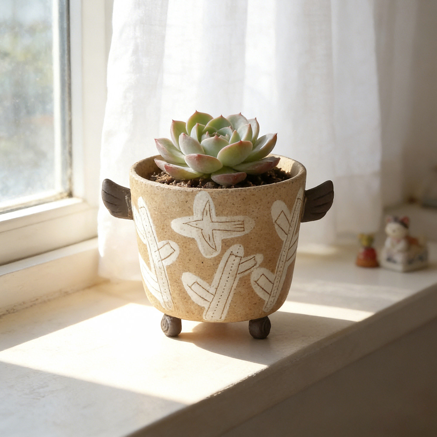 日本制 木之叶花器 手作三足陶土花盆块根植物盆器家居摆件多肉盆