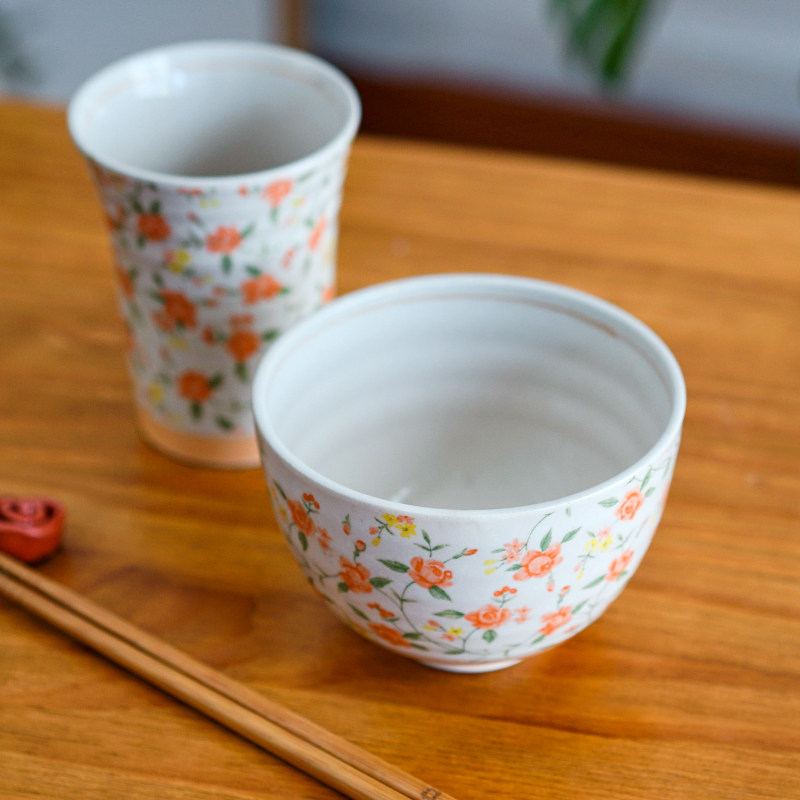 进口舞陶馆复古玫瑰深碗日式手工白陶器丼碗高杯日式家用盖饭碗