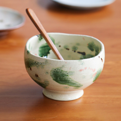 日本制 点彩小汤碗 自然质朴家用菜碗面碗田园风粗陶抹茶碗酸奶碗