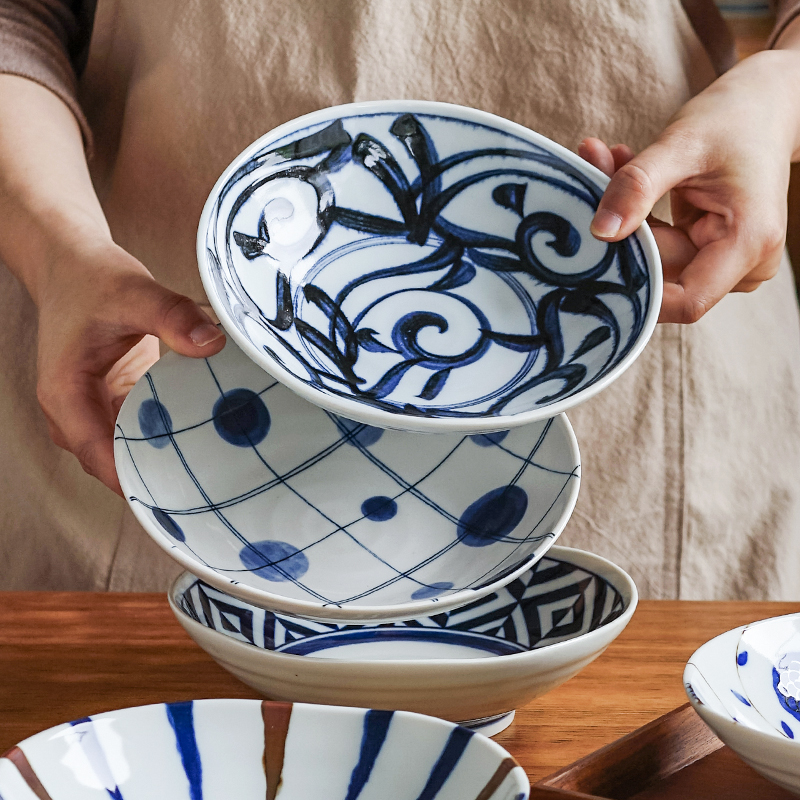 日本进口古染青花深盘