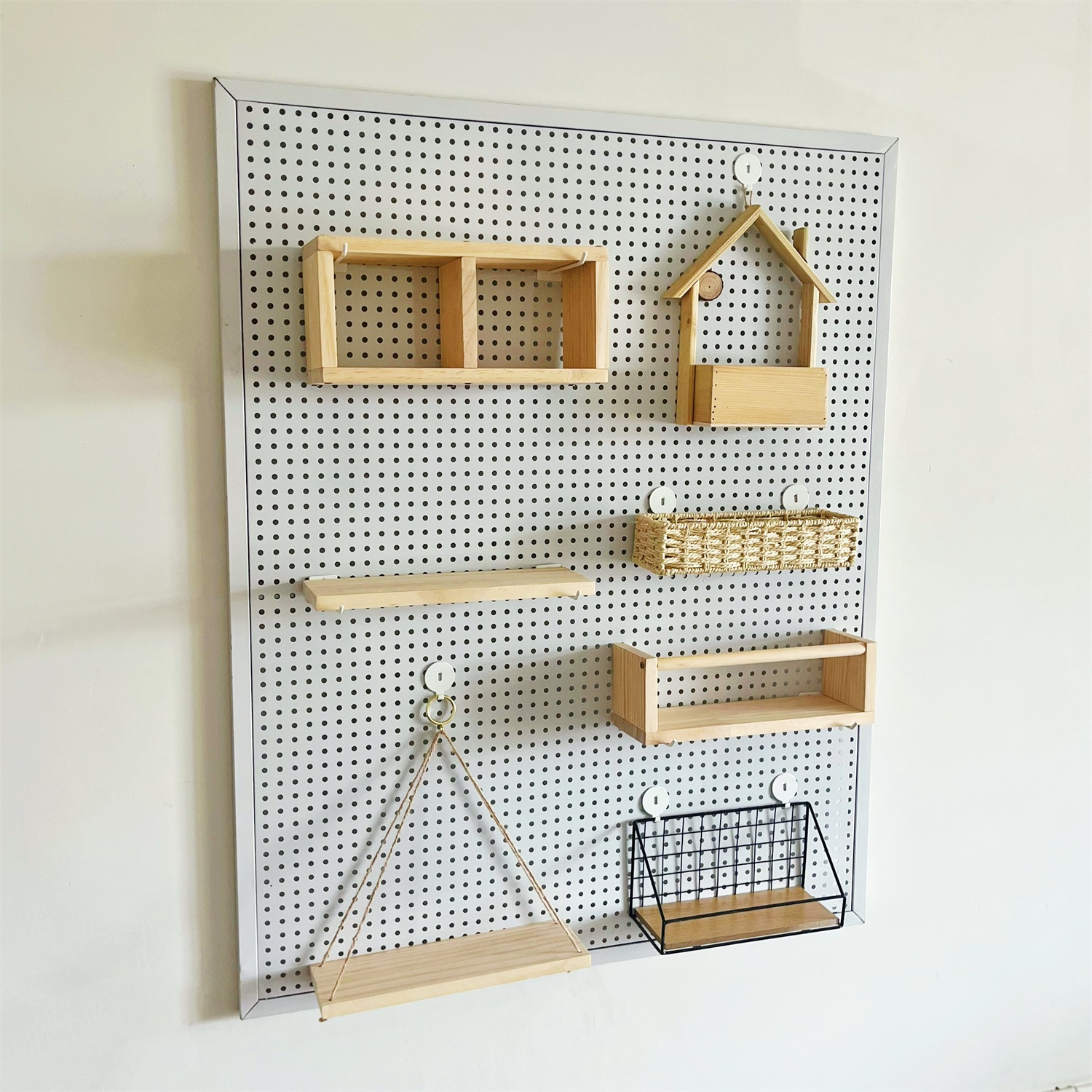 铁皮专用洞洞板配件金属圆孔通用挂件实木挂钩墙面玄关置物架隔板