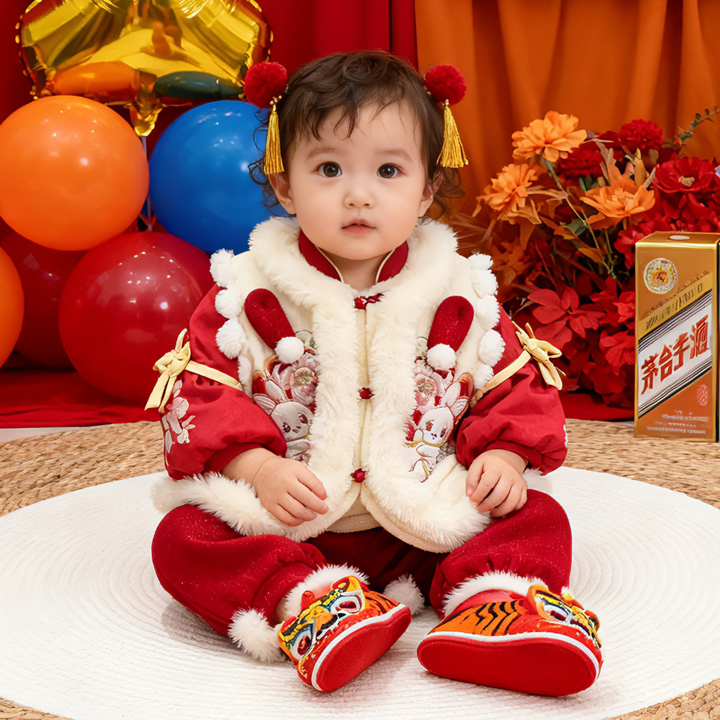 女宝冬装唐装礼服生日抓周宴衣服