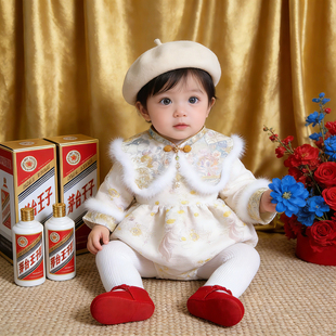 一周岁女宝宝礼服冬季新中式小公主女孩婴儿生日抓周宴衣服高级感