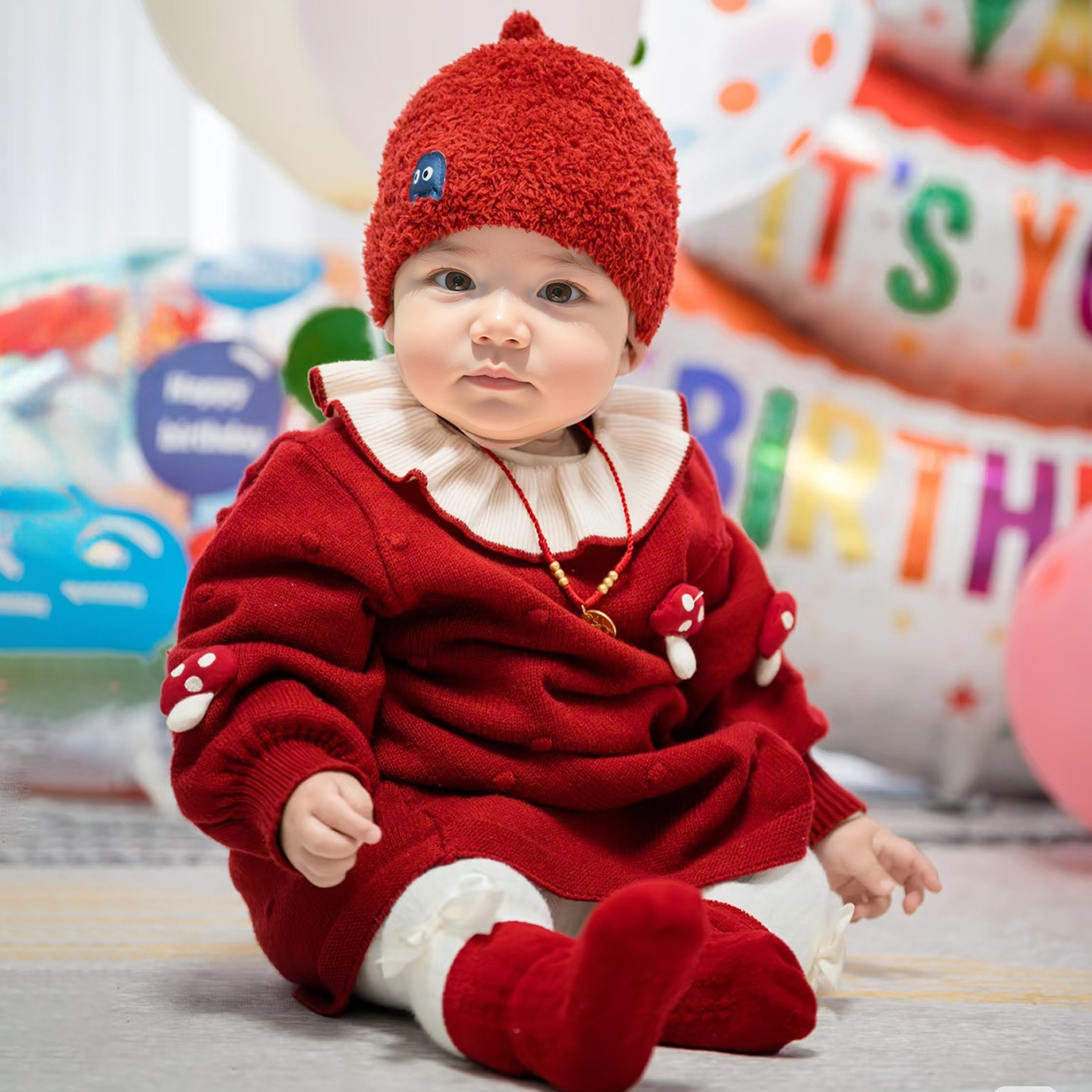 周岁女宝宝礼服秋冬红色女童裙子