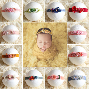 新生儿童摄影道具影楼宝宝拍照头饰头花婴儿满月照百天新生儿发带