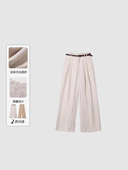 温柔晚风 女阔腿裤 春季 亚麻天丝混纺高腰休闲裤 送腰带 新款 大洪