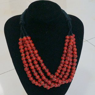 西藏民族风藏装配饰 尼泊尔复古手工红琉璃项链 锁骨链脖挂个性款
