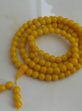 大黄琉璃佛珠 民族风108颗10毫米增业黄琉璃佛珠手持念珠脖挂结缘